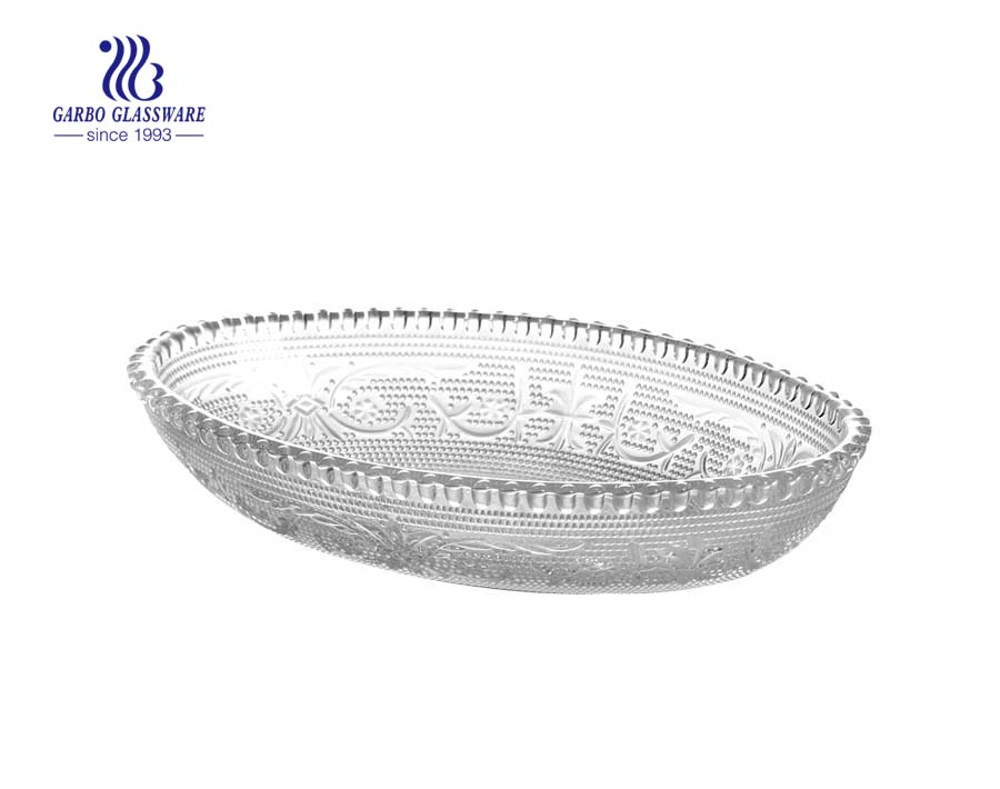 12 inch popular engraved modern design round glass plates