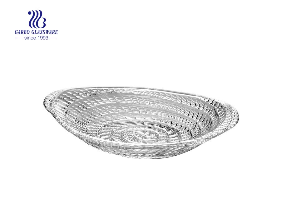 12 inch popular engraved modern design round glass plates