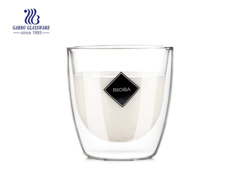 Hotsell design borosilicate double wall glass coffee cup 8oz