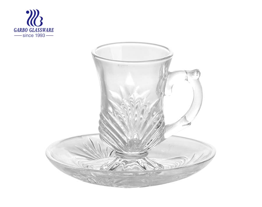 High Quality glass mug set with saucer for tea
