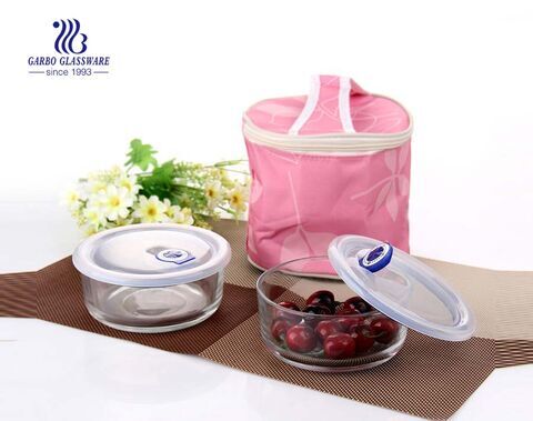 Os recipientes de alimento de vidro de 700ml 2pcs ajustaram-se com o saco cor-de-rosa do pacote