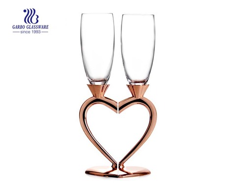 China factory heart design double champagne flutes