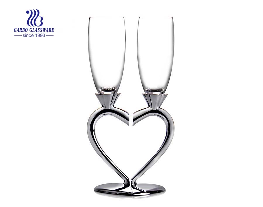 China factory heart design double champagne flutes