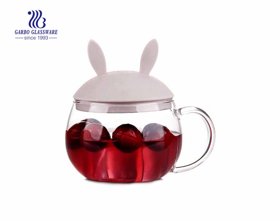 600ml Silicone lid single wall glass tea mug