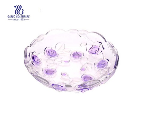 Glass Fruit Plate with Sprayed Rose design 