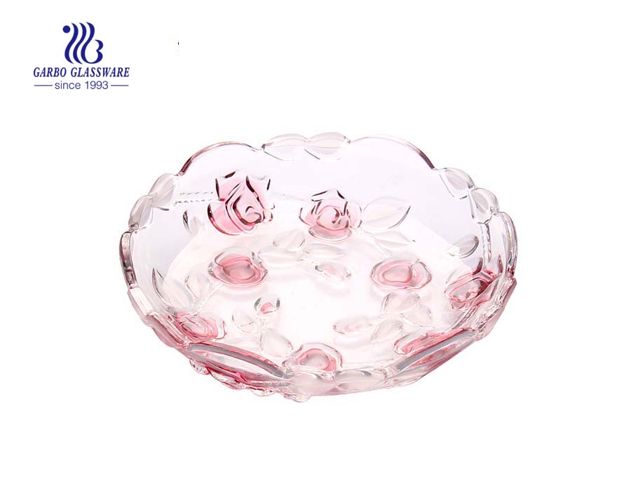 Glass Fruit Plate with Sprayed Rose design 