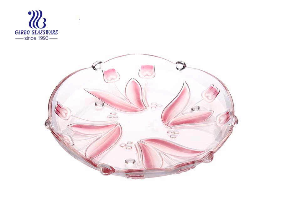 Glass Fruit Plate with Sprayed Rose design 