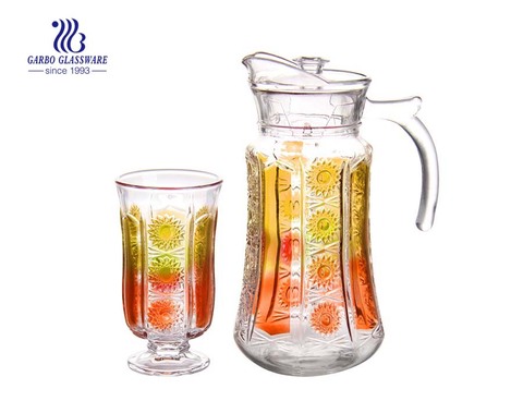 卸売宴会パーティーは、水、ジュース用のスプレーカラフルなガラス飲料水差しセットを使用します