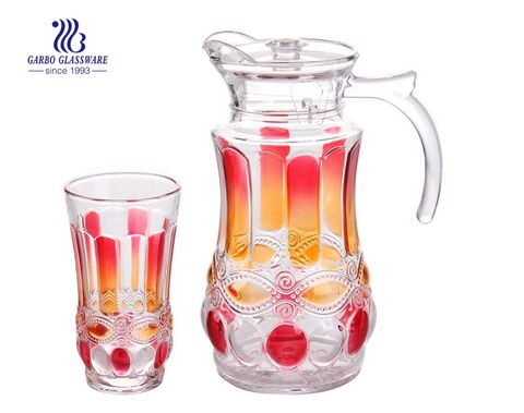 Wholesale banquet party use spray colorful glass drinking jug set for water, juice