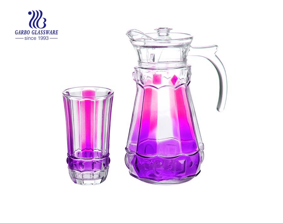 Wholesale banquet party use spray colorful glass drinking jug set for water, juice