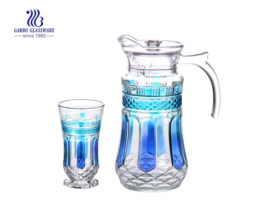 Wholesale banquet party use spray colorful glass drinking jug set for water, juice