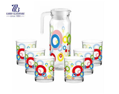 Hermoso diseño 7pcs vaso para beber jarra de vidrio y 6 tazas