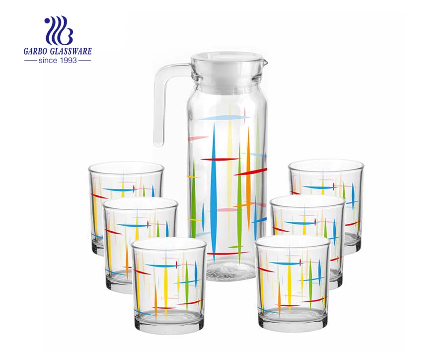 Hermoso diseño 7pcs vaso para beber jarra de vidrio y 6 tazas