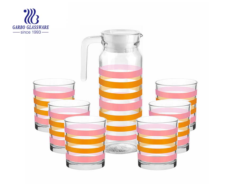 Hermoso diseño 7pcs vaso para beber jarra de vidrio y 6 tazas