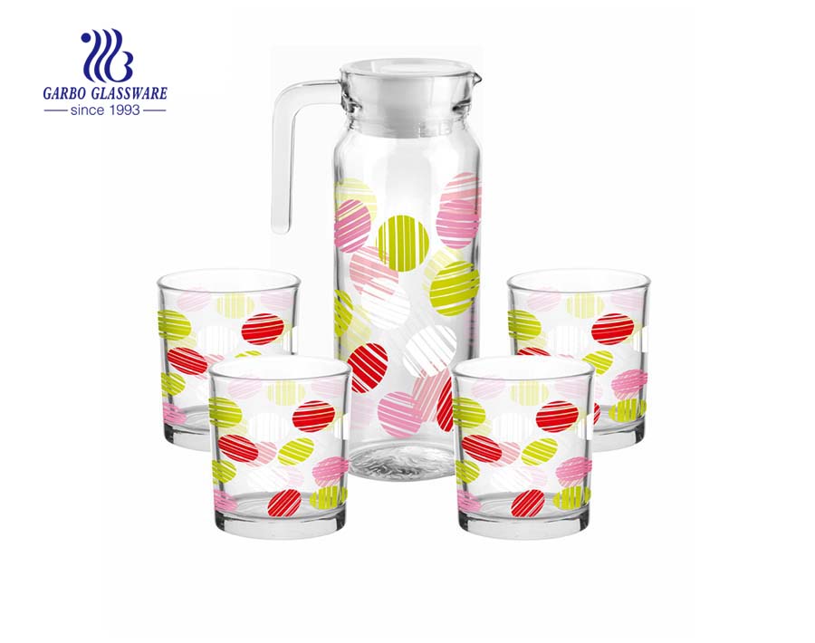 Home use canteen 5pcs glass pitcher water beverage drinking set