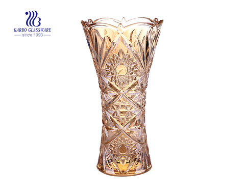 Royally glass vase with champagne color plating for home decoration