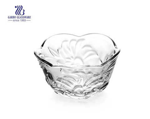 Vente en gros bols en verre vente chaude en relief cristal salade bols en verre avec grande fleur