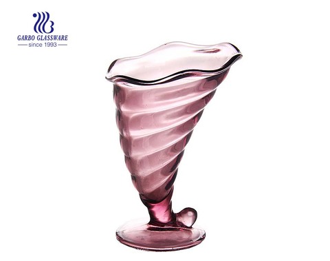Оптовые продажи в классическом стиле Цветная печать Элегантная стеклянная чашка для мороженого
