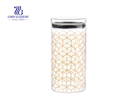 New decal design pyrex glass storage jar for food