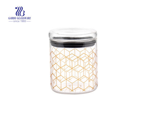 New decal design pyrex glass storage jar for food