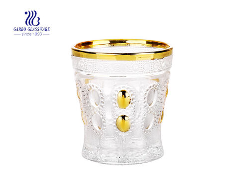 9 Unzen Glas goldene Designs Whisky Saft Becher Set mit Großhandelspreis