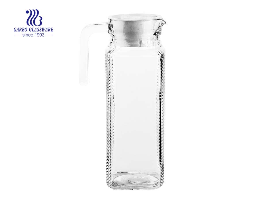 Pichet en verre transparent 1L avec poignée en porcelaine