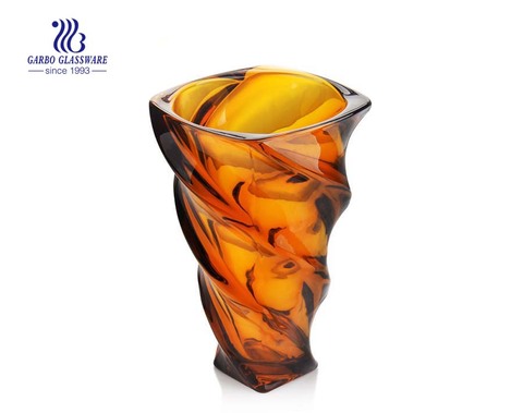 Amber color home decoration glass flower vase for holiday gift