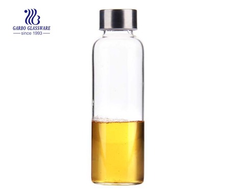 380ml Klassische Pyrexglas-Wassertrinkflasche mit Metalldeckel