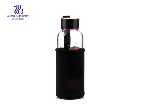 Hot sale 450ml glass tea bottle with insulated cloth sleeve