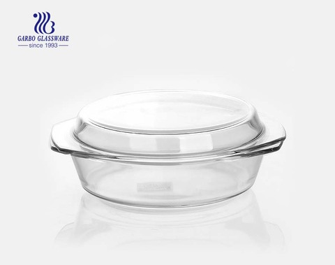 Recipiente de vidrio de borosilicato de horno de forma redonda transparente de 2 l con tapa