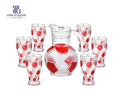 7pcs large football design cool water juice drinking glass pitcher and cups set