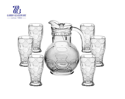 7 pcs grande conception de football cool eau jus de boisson en verre pichet et tasses ensemble