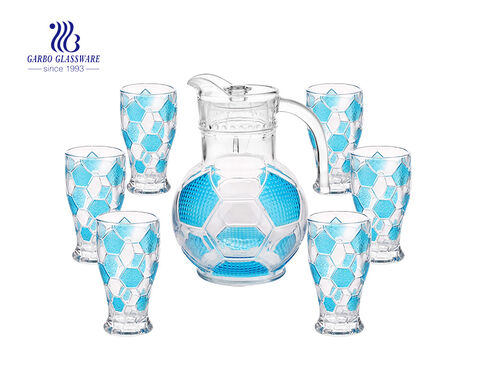 7pcs large football design cool water juice drinking glass pitcher and cups set