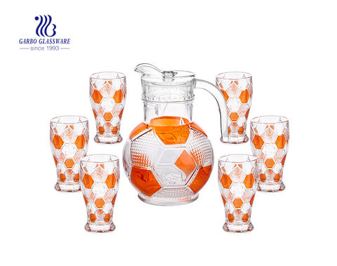 7pcs large football design cool water juice drinking glass pitcher and cups set