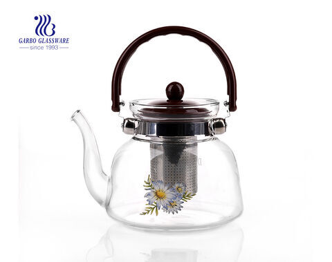 Tetera de vidrio pyrex 1.3L con infusor al por mayor