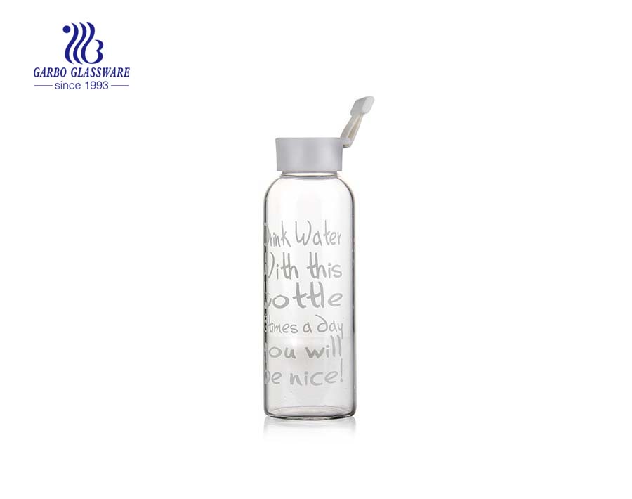 560ml Pyrex Glass Water Bottle With Printing Design