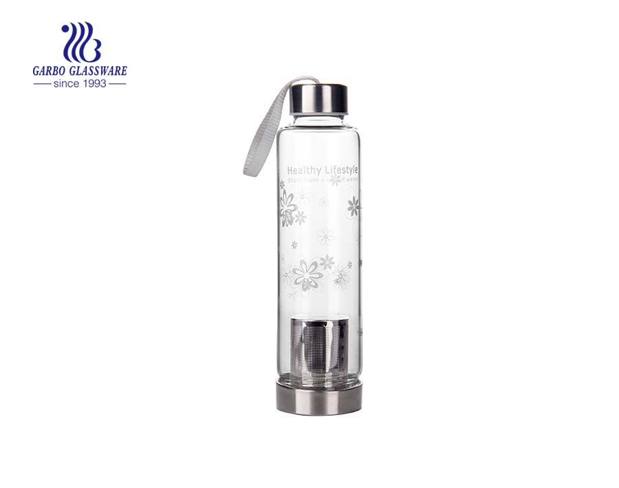 560ml Pyrex Glass Water Bottle With Printing Design