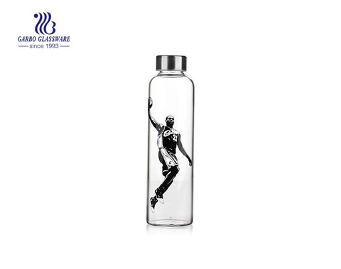 Fashion 600ml Glass Bottle For Drinking Water With Metal Lid