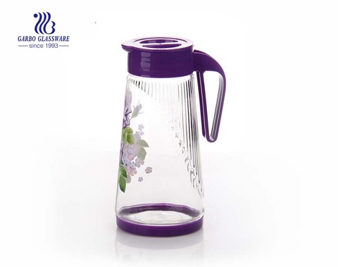 Customized colors printing 1.4L glass pitcher with handgrip