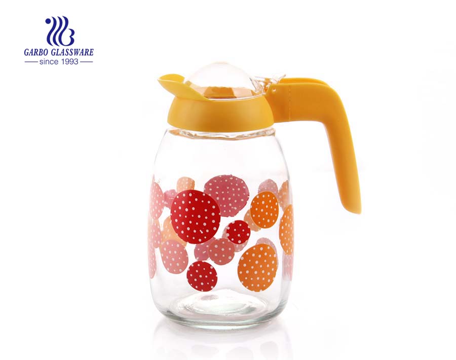 Glassware factory cheap price wholesale glass tea pot with customized color printing