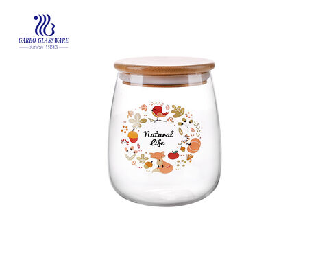 Bình lưu trữ thủy tinh có nắp đậy bằng tre 1.6L decal tùy chỉnh logo pyrex