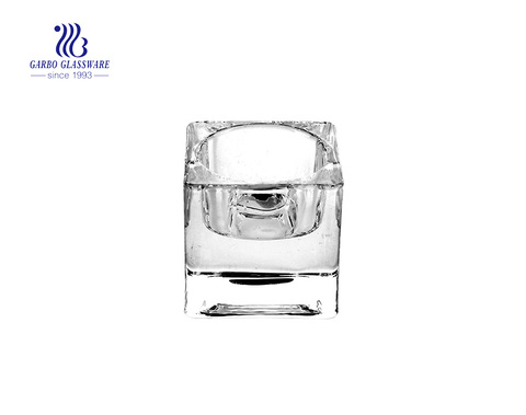 Square Shaped Clear Glass Candle Holder For Decoration Use 