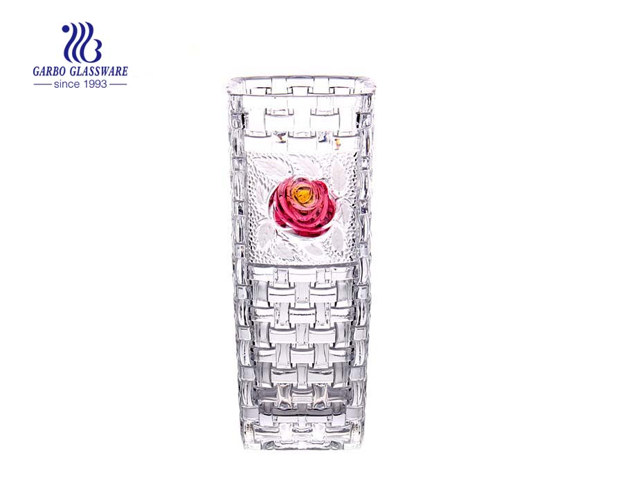 Diamond Engraving Design Table Decorative Clear Glass Flower Vase 