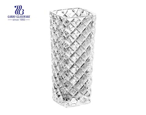 Diamond Engraving Design Table Decorative Clear Glass Flower Vase 