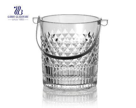 1L Glass Ice Bucket with Stainless Steel Handle for Commercial Use