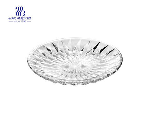 Home decoration big diamond patterned transparent glass fruit plate