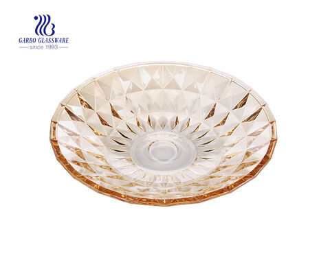 Home decoration big diamond patterned transparent glass fruit plate