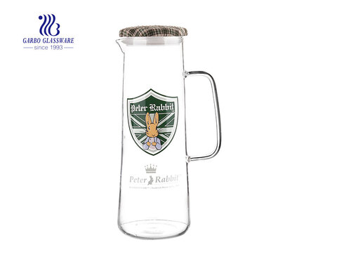 Luxury pyrex glass thin wall heat resistant glass jug with customized printing decal design