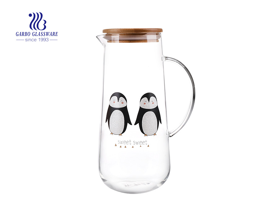 Luxury pyrex glass thin wall heat resistant glass jug with customized printing decal design