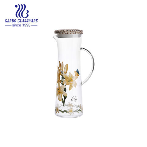 Luxury pyrex glass thin wall heat resistant glass jug with customized printing decal design